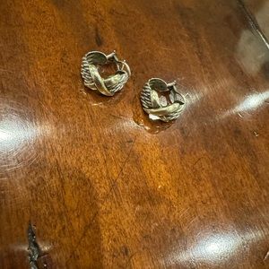 David Yurman X Cable J Hoop Earrings, 14k Yellow Gold Sterling Silver